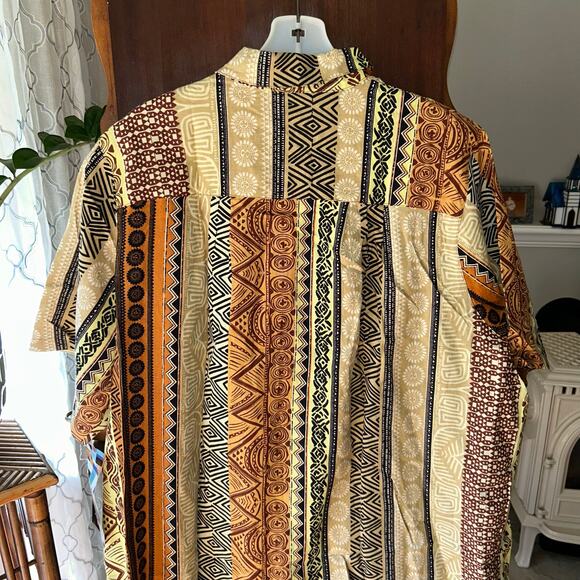 New! We Be Bop Tunic Top 2X Botswana Plus Boho Linen Button Up Tribal Safari - Picture 8 of 12